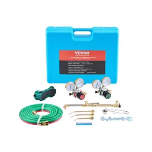 VEVOR Oxygen Acetylene Torch Kit, Gas Welding Cutting Torch Kit, 14PCS Portable Oxy Acetylene Brazing Set with 177'' Long Twin-Hose, Cutting Nozzle, 3 Welding Tips & Carry Case (without Gas Cylinder)