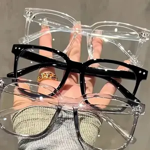 3 pairs of universal fashion glasses, square-framed glasses, fashionable campus style, clear black frame, back to school