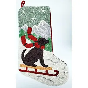 Peking Handicraft Chocolate Labrador Retriever Sledding Hooked Stocking- Wool 21"