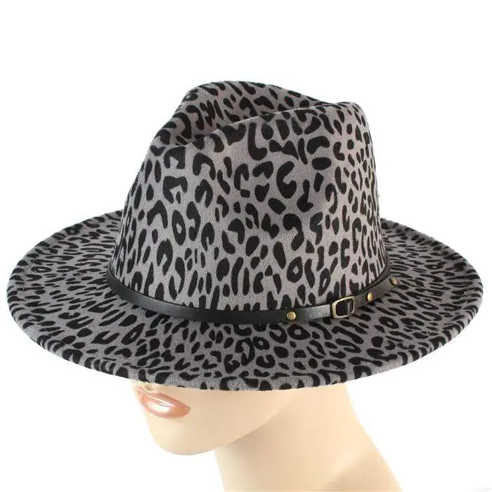 Gray Reign Leopard Fedora Hat