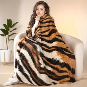 Tiger Stripe Print Flannel Throw Blanket, Ultra Soft Lightweight Fleece Blanket, Cozy Warm Animal Pattern Throw for Couch Bed Sofa, Stylish Decorative Blanket for Home, All Season Use 50"x60"