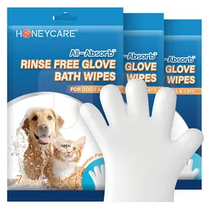 HONEYCARE: All-Absorb Pet Glove Wipes for All Pets | Dogs & Cats | Hypoallergenic | No Foam | Disposable No Rinse Shampooing Gloves