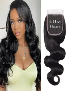 4X4 HD Lace Closure Human Hair Extensions Body Wave Brazilian Virgin Human Hair Natural Black Perfect for Stylish Looks & Everyday Use 150%Density