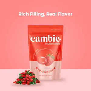 Strawberry Hard Candy Individually Wrapped by Cambie, 2 lbs of Strawberry Candy with a Deliciously Sweet Hard Exterior with a Soft, Fruit-Filled Center