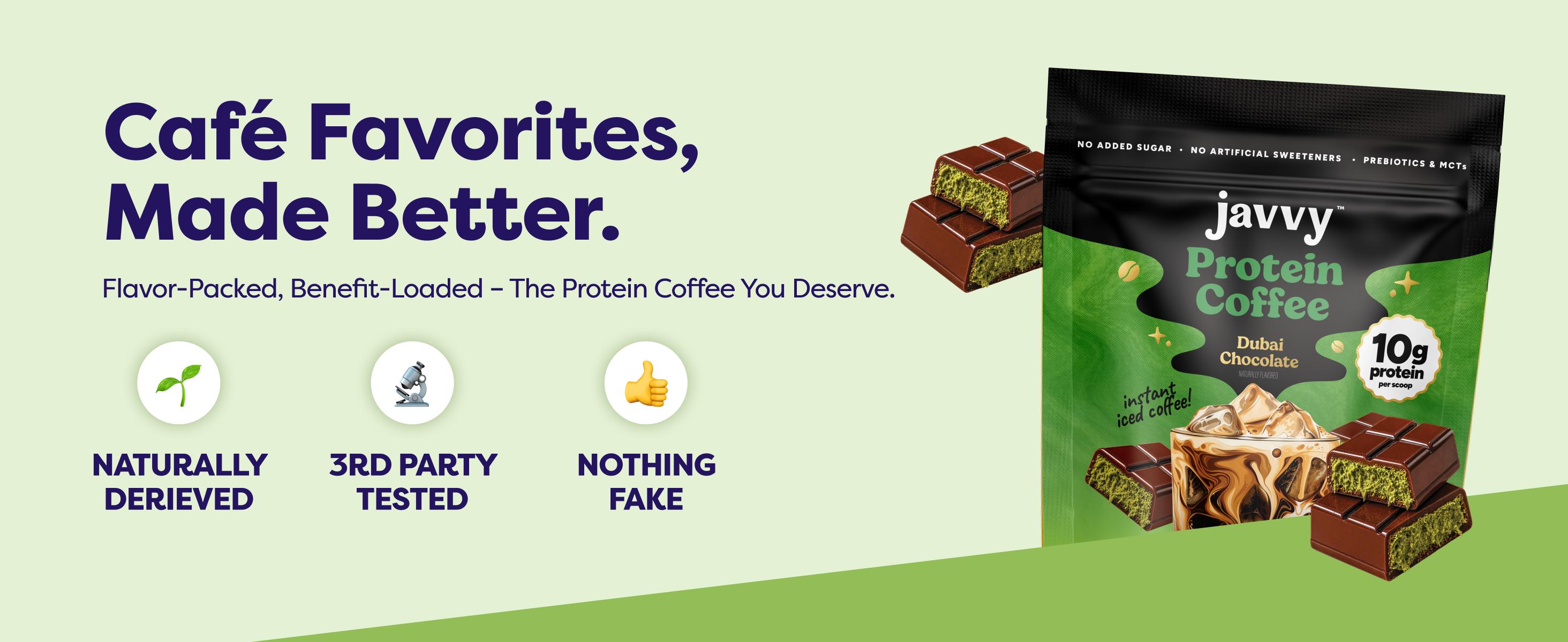Javvy Coconut Dubai Chocolate Latte TikTok Exclusive Bundle Dubai Chocolate Protein Coffee and Toasted Coconut Collagen Protein Creamer Premium Whey Protein Instant Mix, 100% Natural, No Artificial Flavors & Sweeteners, No Added Sugar, 80 mg Caffeine Javvy Coconut Dubai Chocolate Latte TikTok Exclusive Bundle Dubai Chocolate Protein Coffee and Toasted Coconut Collagen Protein Creamer Premium Whey Protein Instant Mix, 100% Natural, No Artificial Flavors & Sweeteners, No Added Sugar, 80 mg Caffeine