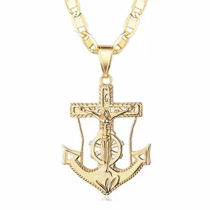 14K gold plated necklace + pendant - cross anchor