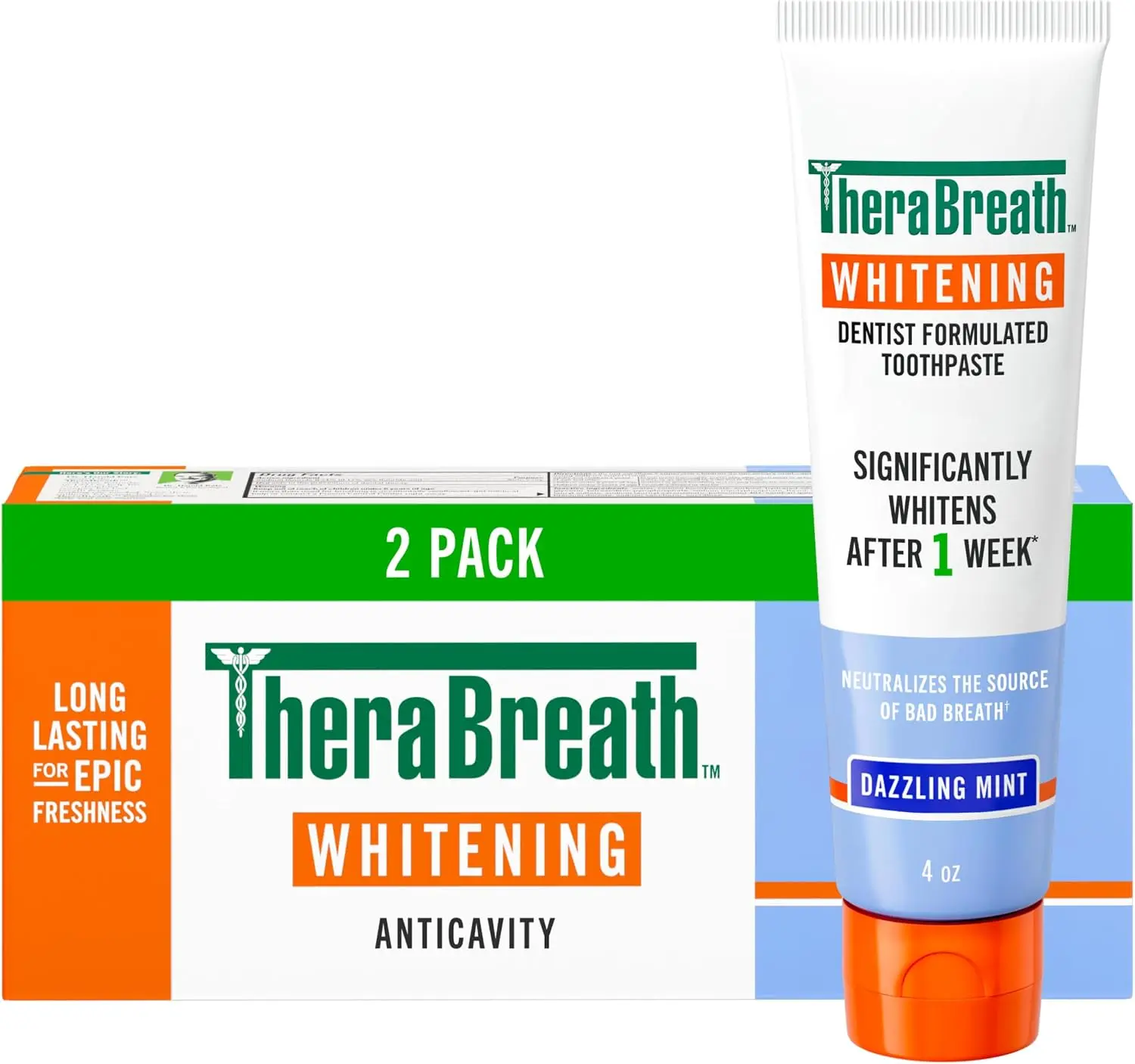 TheraBreath Whitening Toothpaste, Dazzling Mint, 4 oz - Gentle Peroxide-Free, Teeth Whitening After 1 Week
