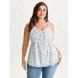 BloomChic Women's Plus Size Cropped Cotton Floral Print Tank Top - Smooth Fabric, Ruched Drawstring Neckline, Sleeveless, Flattering Fit, Size M-6X, 2026 Summer Vibes Swimweek