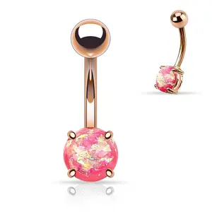 Fifth Cue Opal Glitter Rose Gold Belly Button Ring Surgical Steel Pink
