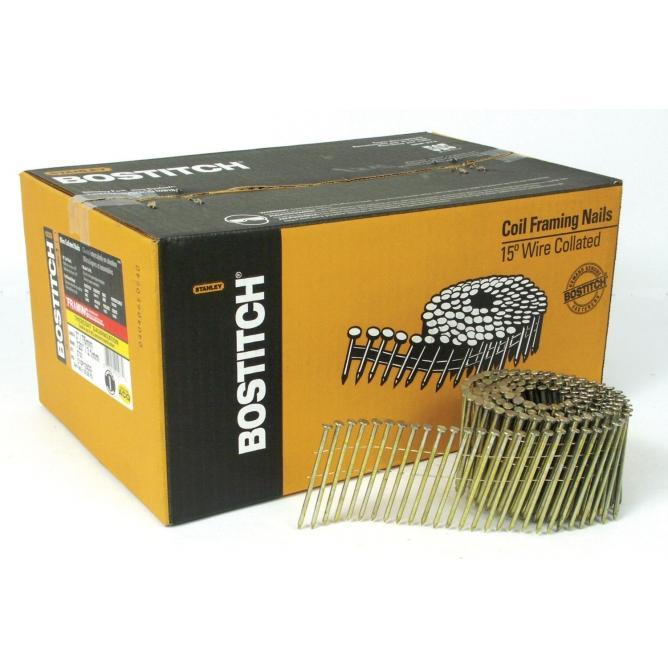 Bostitch C10P120D 15-Degree Coil Framing Nails for Coil Nailer, 3" Length, Smooth Shank, Diamond Point Coated Steel, 2,700 Per Box, Ideal for Framing Jobs