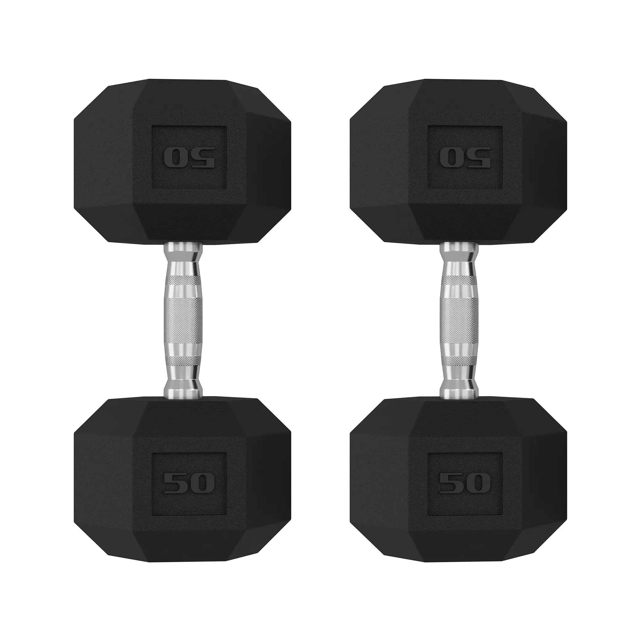 50LB Unisex Hex Dumbbell Pair - Solid Cast Iron Solid Core, Anti-Roll Rubber Coated, Non-Slip Chrome Handle Hand Weights for Home Gym Shoulder & Arm Strength Training