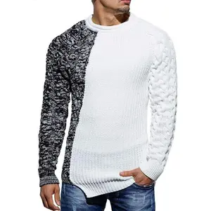 PASLTER Men's Pullover Sweater Winter Ribbed Knitted Color Block Comfort Stylish Twisted Long Sleeve Sweaters Knitwear Menswear