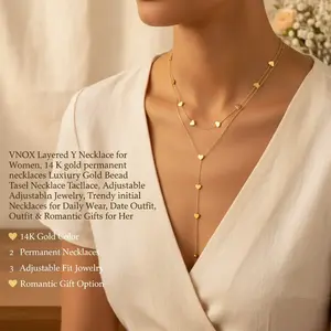 VNOX Layered Y Necklace for Women, Mother's Day Gifts For Mom, 14 K gold Couple permanent necklaces Luxury Gold Bead Tassel Necklace, Adjustable Non Tarnish Jewelry, Trendy initial Necklaces for Daily Wear, Date Outfit & Romantic Gifts for Her