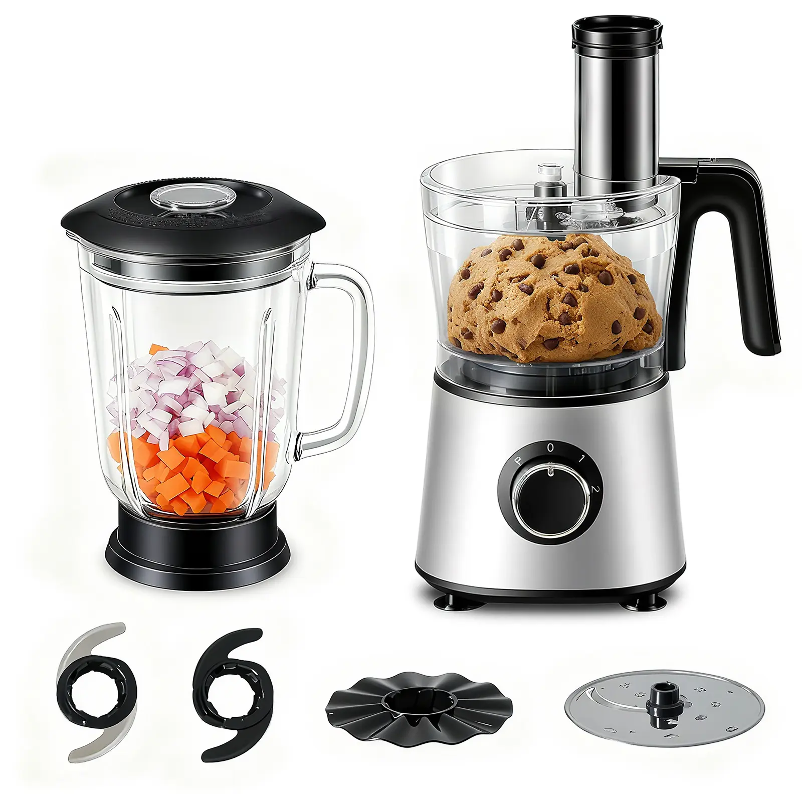 Sweetcrispy Automatic Multifunctional Food Chopper - 300W Electric Processor with Durable Vegetable Slicer, Blender, Dough Tool, 2 Speeds, Sharp Blades, Safety Lock, 1.5L Glass Jar for Meat, Vegetables
