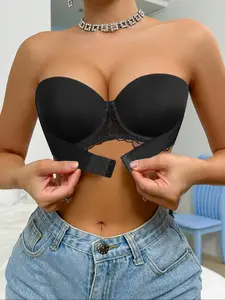 Ecomilky women's simple everyday lace tube top strapless design underwear bra, suitable for all occasions, daily wear, suitable for all seasons. Women's basic style Elegant Black Minimalist bra bras for women push up bra