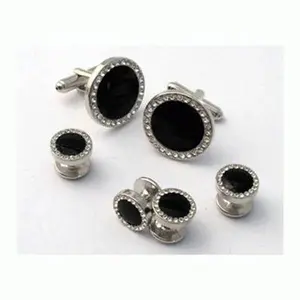 Cloisonne Center with Crystal Border Cufflinks and Studs Silver