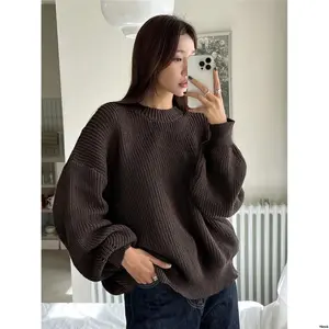 LongSleeveTops DAZYEyeletDetailRibbedKnitDropShoulderSweater