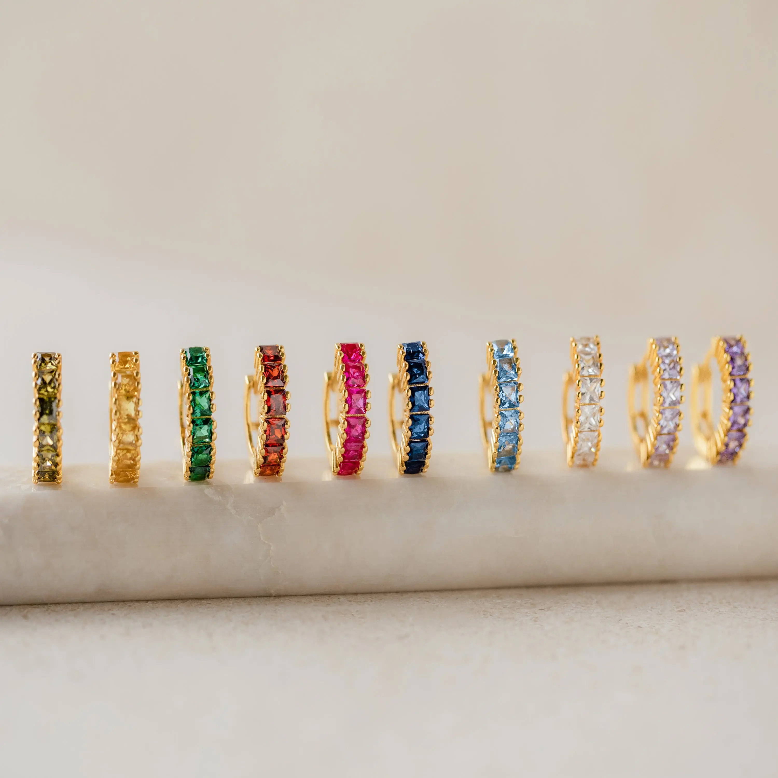 Genevieve Birthstone Huggies by Caitlyn Minimalist - Dainty Gemstone Huggie Hoop Earrings in Gold & Silver - Personalized Crystal Jewelry - Friend Gift
