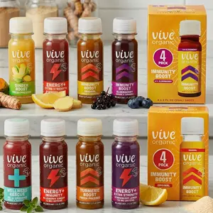 Vive Organic Wellness Drink Shot 2 oz, Cold Pressed Immune Support Blend with Ginger Turmeric and Echinacea, USDA Organic Formula, Multiple Flavors