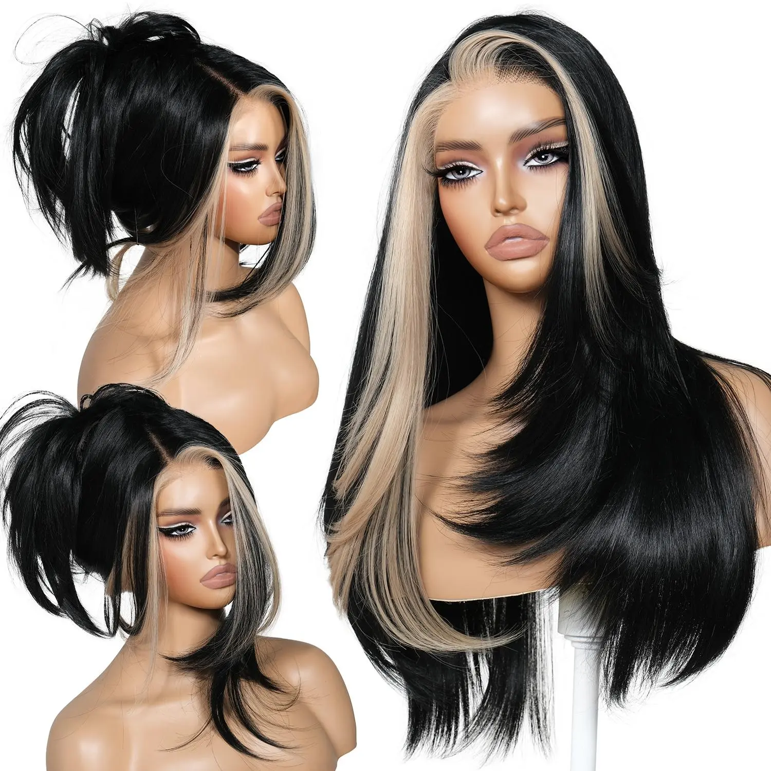 13x4 Synthetic Lace Front Wig 26 Inch Long Layered Straight With Bangs Ashely Blonde Wig 26inch 13x4 Lace Front Cosplay Wigs 613  main image 3