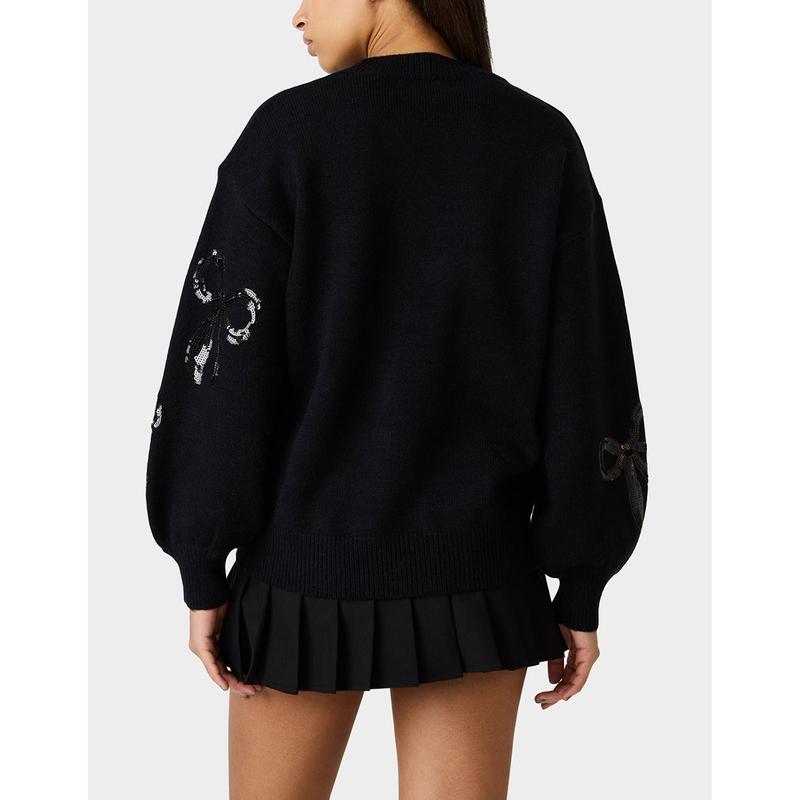 Betsey Johnson SEQUIN BOW SWEATER BLACK