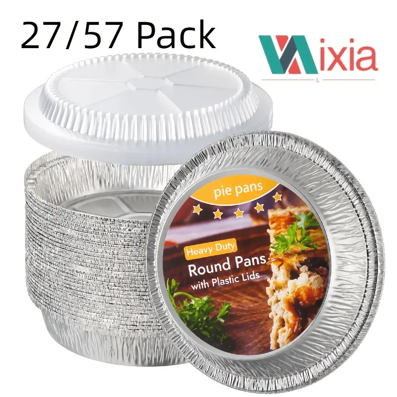 27/57pcs Disposable Aluminum Foil Baking Trays with Clear Lids - 7/9-Inch Round Aluminum Foil Baking Trays, Round Cake Pans, Perfect for Baking, Storing, Reheating, And Serving - Round Aluminum Foil Baking Trays with Lids