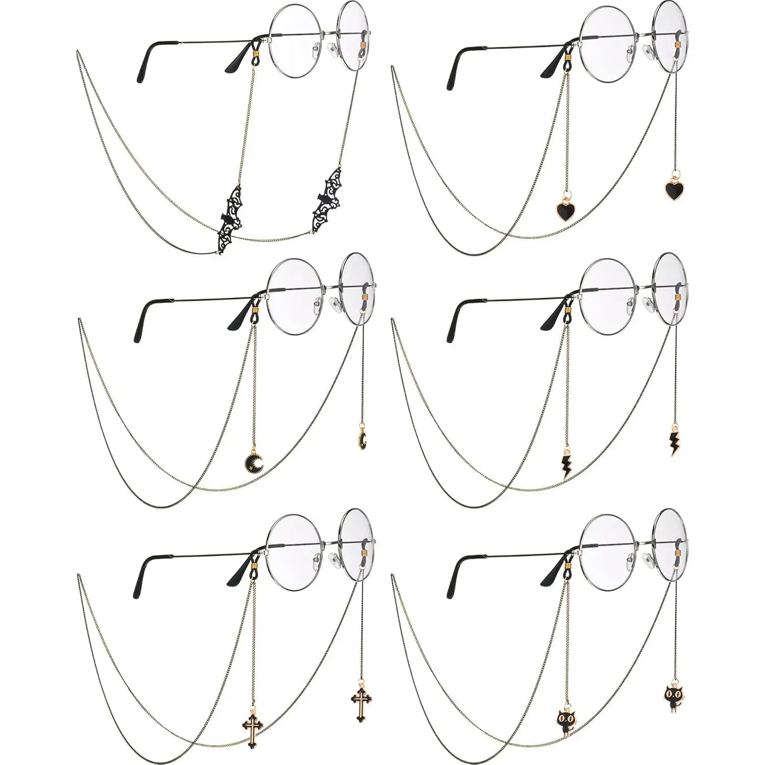 6 count Glasses Chain Goth for Women Men Bulk Eyeglass Sunglasses Holder Chains Gothic Glasses Strap Anti Lost Eyeglass Leash