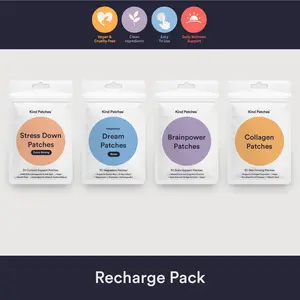 Kind Patches Recharge Pack: Stress Down Extra Strong, Dream Nano, Brainpower, Collagen Patches - KSM-66 Ashwagandha, Holy Basil, L-Theanine, Magnesium, Vitamin C - Vegan, Cruelty-Free, Designed in Sweden