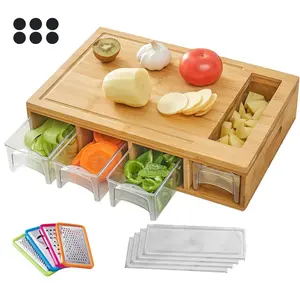 Bamboo Cutting Board with Container, Lid, and Grater, Large Wooden Cutting Board with Food Drip Area, Carved Board with Easy Grip Handle, Juice Tray，A special gift for a close friend