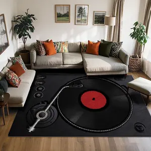 Velvet Soft Comfort Retro Vinyl Record Pattern Rug, Living Room Large Carpet, Sofa Mat, Door Mat, Coffee Table Mat, Bedroom Rug