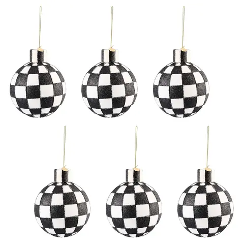 MacKenzie- Childs Set of 6 Glass Check Ornaments