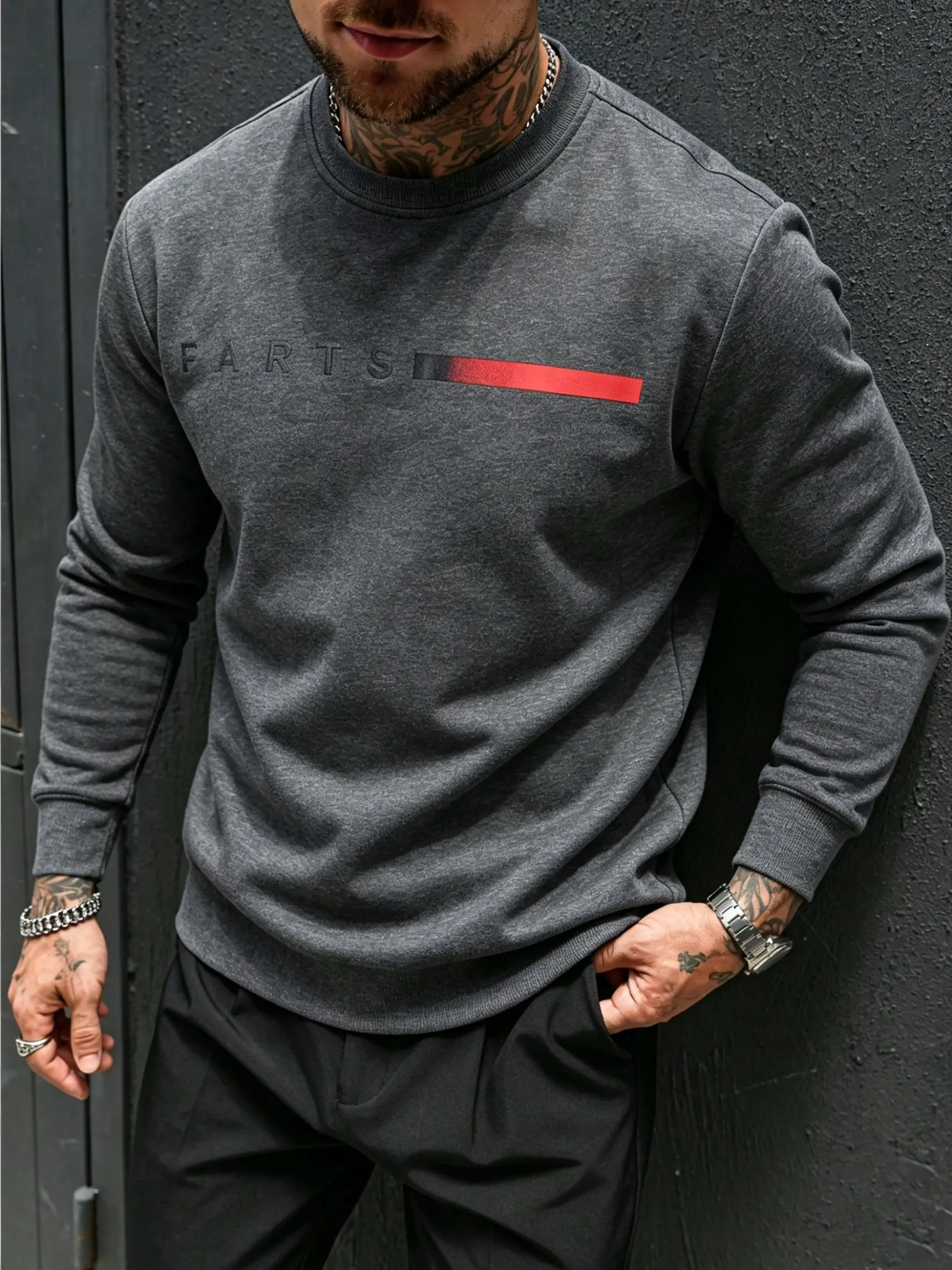 Men's Fleece-Lined Crewneck Sweatshirt with 'PERSIST' Graphic, Warm Thick Casual Long-Sleeve Top for Winter, Menswear