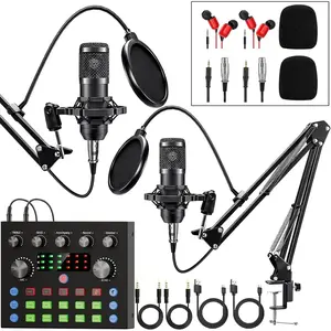 Podcast Equipment Bundle for 2, Audio Interface with Voice Changer Condenser Microphones for Gamer, -in- Audio Mixer  for Live Streaming, Singing, YouTube, Gaming