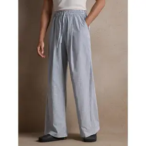 Men's Blue Striped Woven Casual Loose Drawstring Waist Straight Leg Pants, Suitable For Summer, Vacation, Daily Wear, Party Oversize Oversized