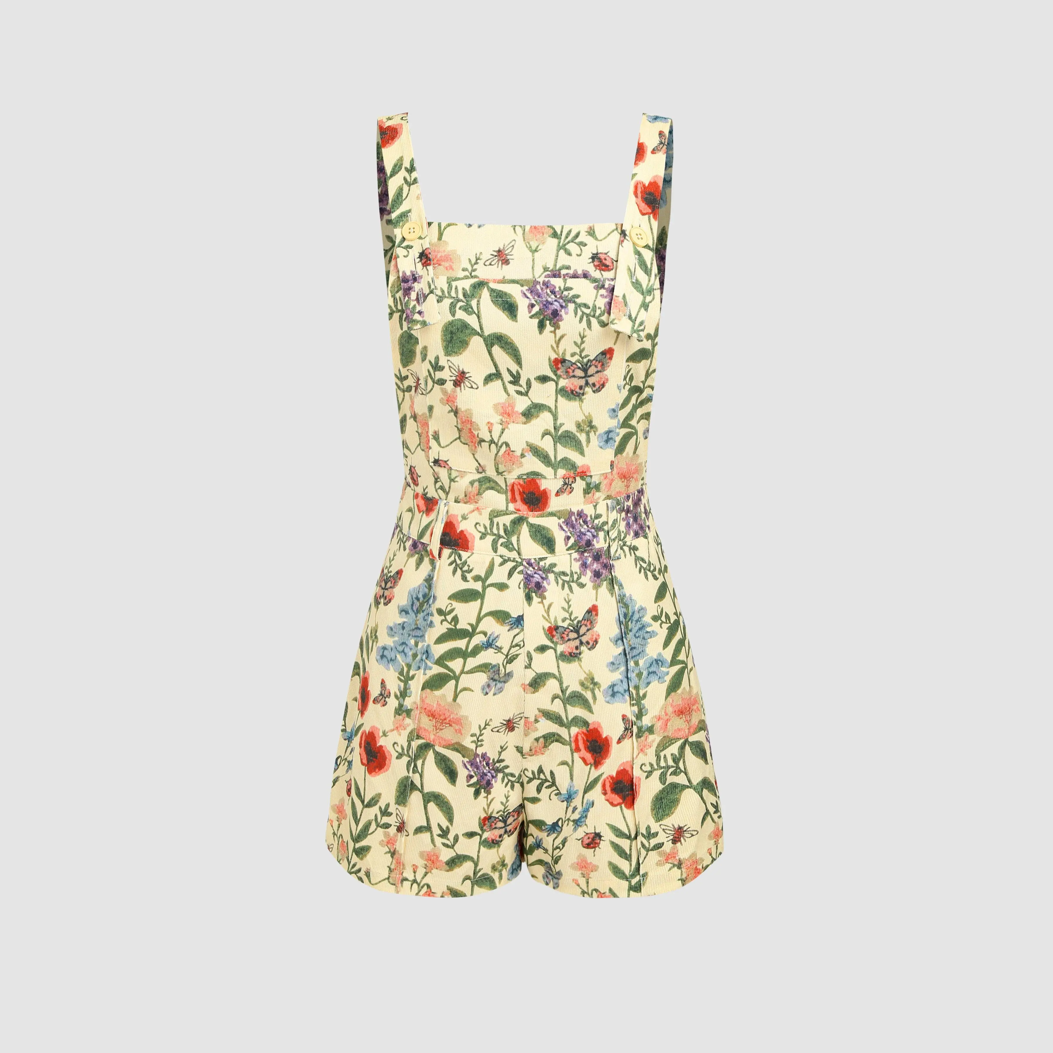 Cider Lightweight Corduroy Floral Button Romper SwimWeek