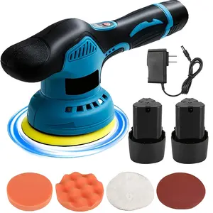 Wireless polishing machine, adjustable speed, compatible with various polishing pads, comes with 2 batteries and a charger, multifunctional surface treatment, suitable for car detailing, waxing, and polishing