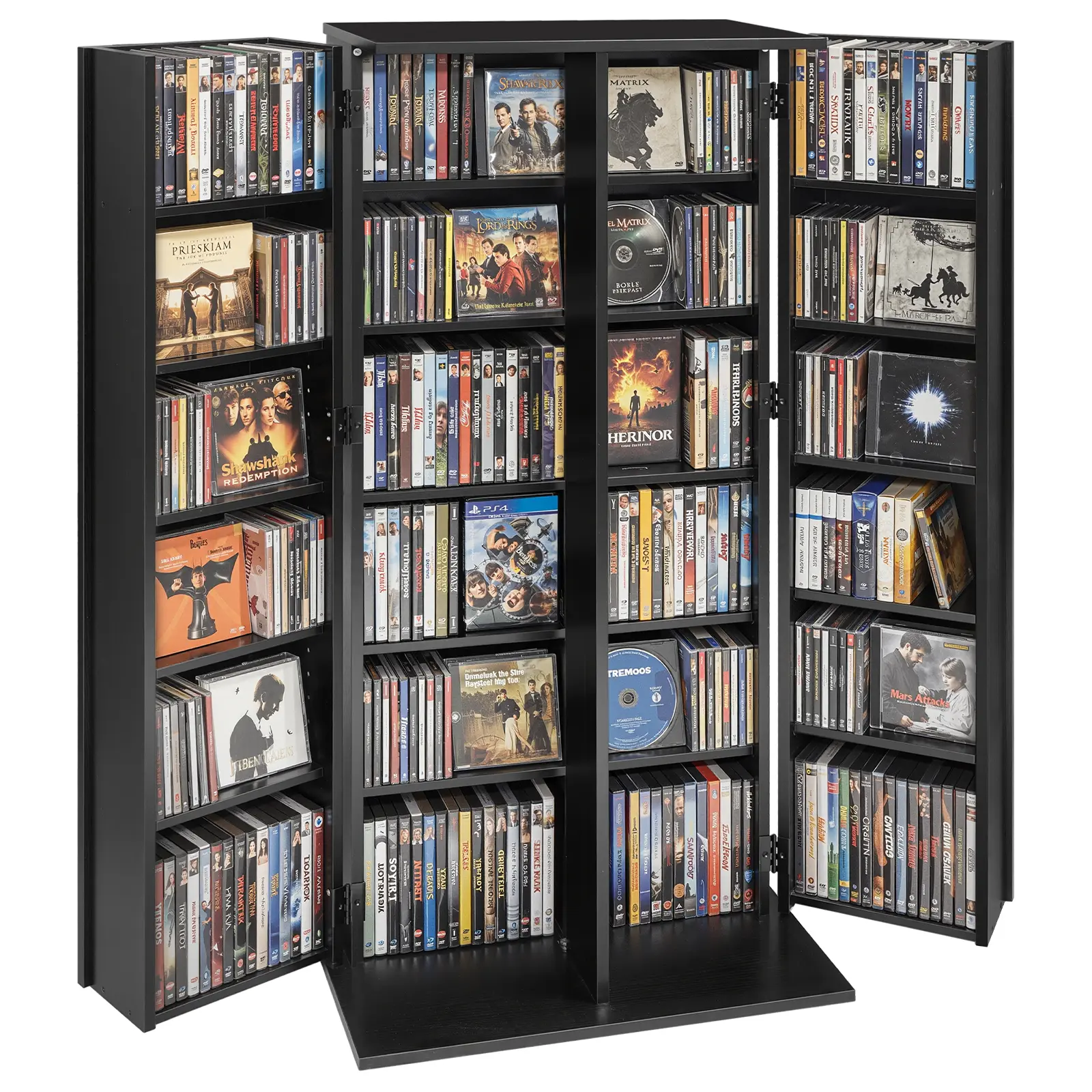 【SummerFinds】VEVOR Dustproof Media Cabinet, 6-Tier DVD Shelf Organizer with Widened Base, 24.02x14.49x50in Storage for CDs, DVDs, Books, Games, Collectibles, Stable Freestanding Indoor Shelf for Living Room, Home Office, Home Library