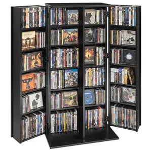 VEVOR Media Storage Cabinet, 6-Tier DVD Shelf Organizer, 24.02 x 14.49 x 50 in Multimedia Storage Organizer for CDs, DVDs, Books, Games, CD Shelf for Living Room, Home Office, Recording Room, Black