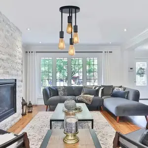 1Pc Black/Gold Retro 4-Head E27 Bulb Base Pendant Light, Suitable For Bedroom, Kitchen, Hallway, Corridor Chandelier(Without Bulb)