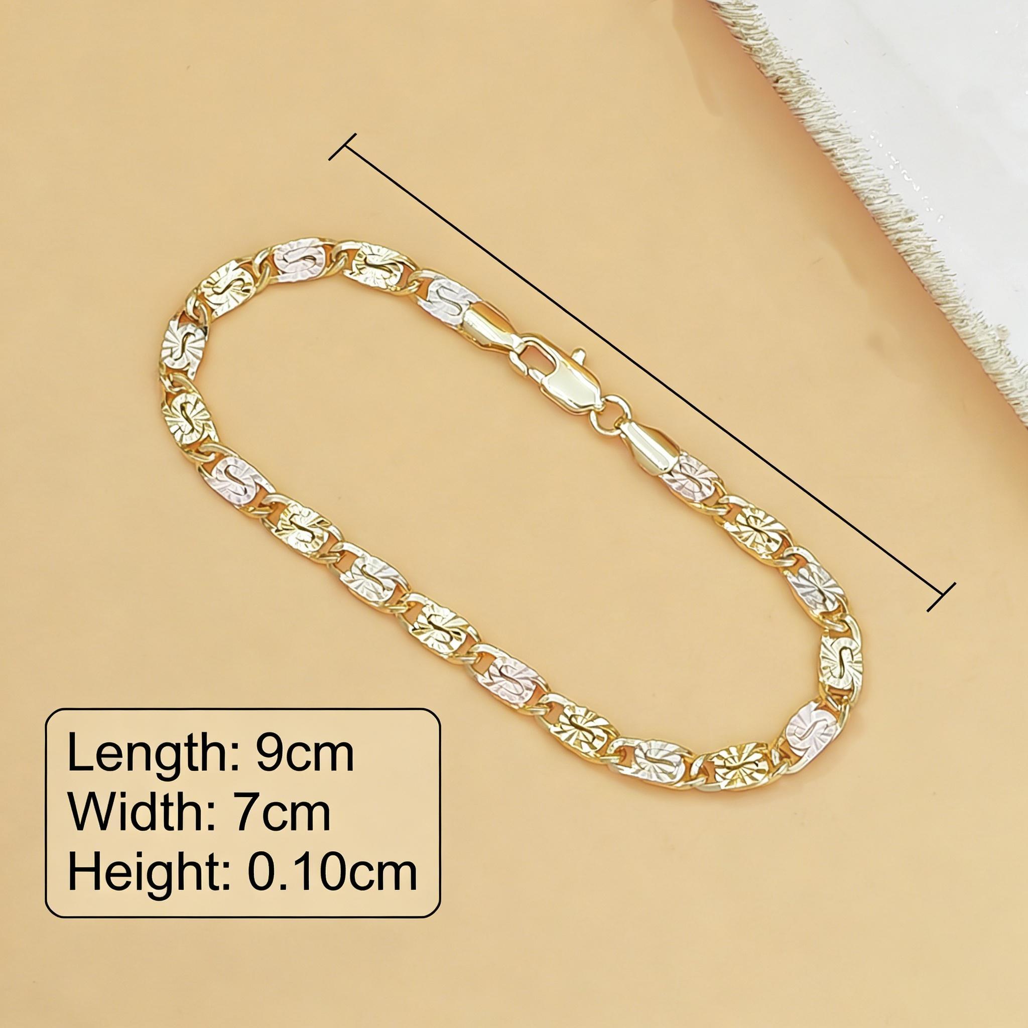 14K Gold Plated Tri Color Bracelet Pulsera De Oro Tres Tonos Fancy Link Chain Waterproof Women Jewelry Birthday Gift for Mom Wife
