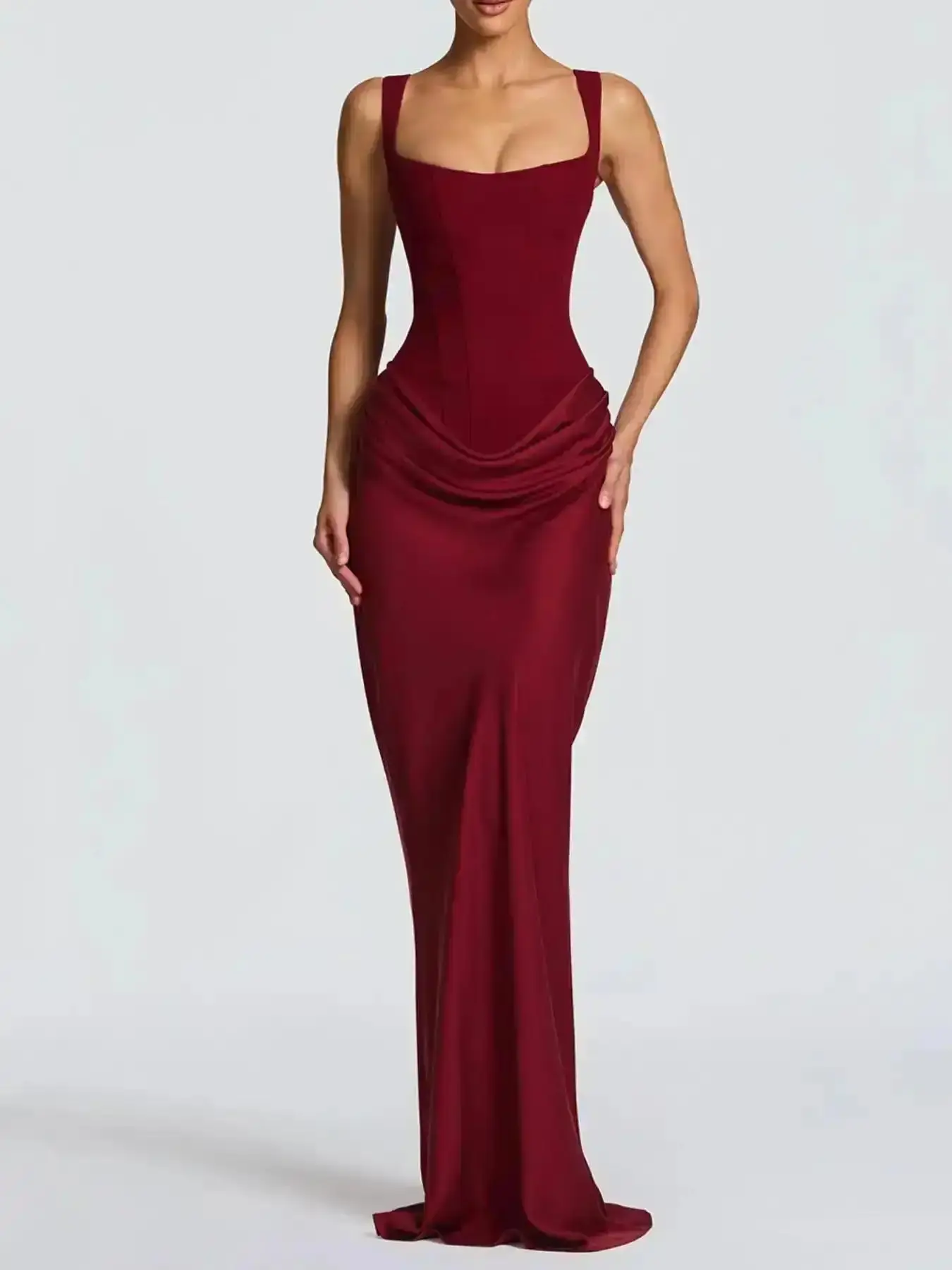 Elegant Minimalist Corset Evening Dress Women Sleeveless Maxi Gown Formal Wear Events Special Occasions Wedding Guest Party, Versatile, Comfort, Style, Outfit, Essential, Trendy, Chic, Classy, Modern, Stylish