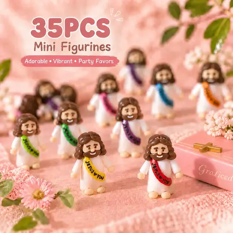 35pcs Silicone Tiny Jesus Figurine Sets - Christian Spiritual Decor, Religious Gift for Church Christmas Party Favors, 35 for Egg Stuffers