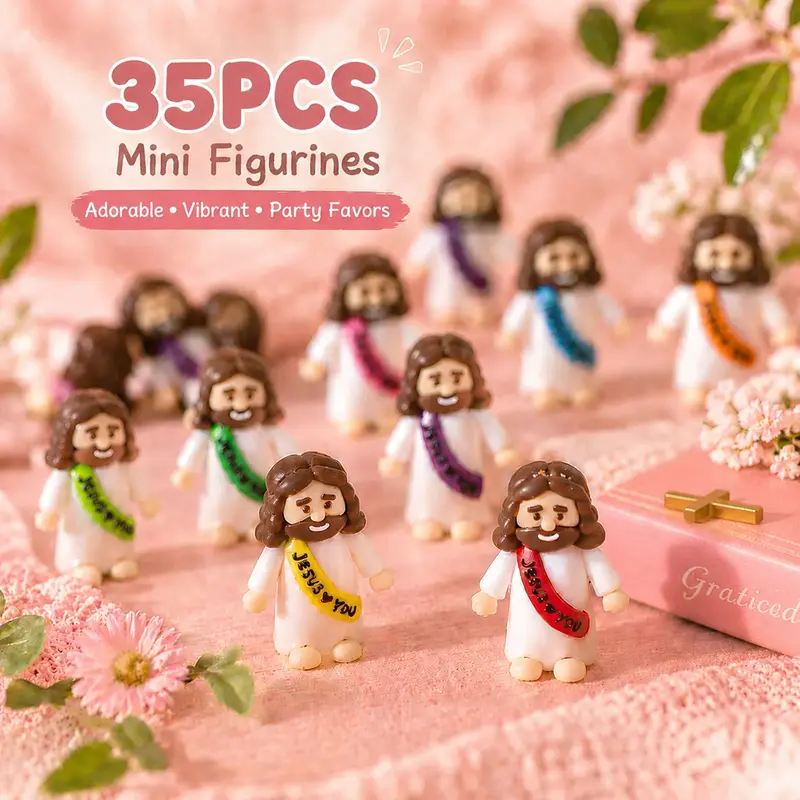 35pcs Silicone Tiny Jesus Figurine Sets - Christian Spiritual Decor, Religious Gift for Church Christmas Party Favors, 35 for Egg Stuffers