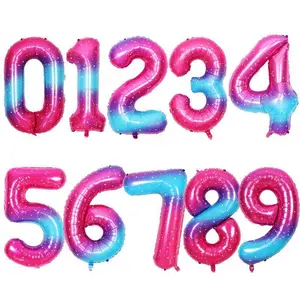 40inch 0 1 2 3 4 5 6 7 8 9 Pink Blue Dot Star Number Foil Balloons Birthday Party Decor Children's Toy Baby Shower Helium Globos