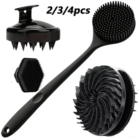 Shower Brush Set, Body Brush, Spa Brush, Exfoliating Shower Scrubber, Soft Silicone Cleaning Tool, Bathroom Accessory, Bathing Accessory, Suitable for Bath, Shower and Body Care, 2/3/4 Pcs