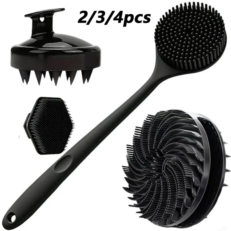 Shower Brush Set, Body Brush, Spa Brush, Exfoliating Shower Scrubber, Soft Silicone Cleaning Tool, Bathroom Accessory, Bathing Accessory, Suitable for Bath, Shower and Body Care, 2/3/4 Pcs