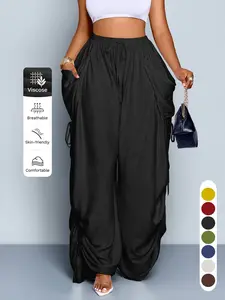 Women's Casual Solid Color High Waist Wide Leg Pants, Loose-Fitting Long Pants with Drawstring, All Seasons Fashion for Daily Wear