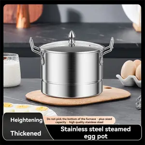 Stainless Steel Multi-Compartment Steamer Pot for Eggs, Induction Compatible, Ergonomic Handle, Stackable Design, Kitchen Cooking Utensil