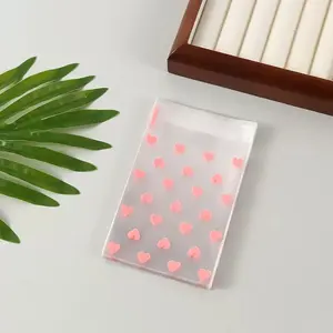 50 Sweet Simple Heart Self-Sealing Bags, Card Packaging Essential, Gift Wrapping Supplies, Transparent Adhesive Bags for Small Cards and Hair Clips, Resealable Packaging