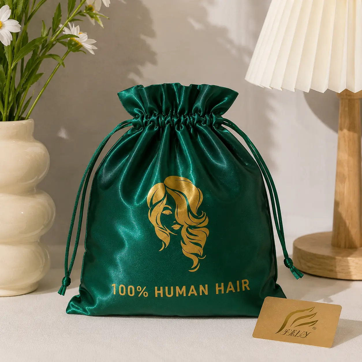 Luxury Satin Wig Bag for Hair Bundle Storage, Dustproof Travel Pouch with Drawstring Closure for Salon Supply & Cosplay